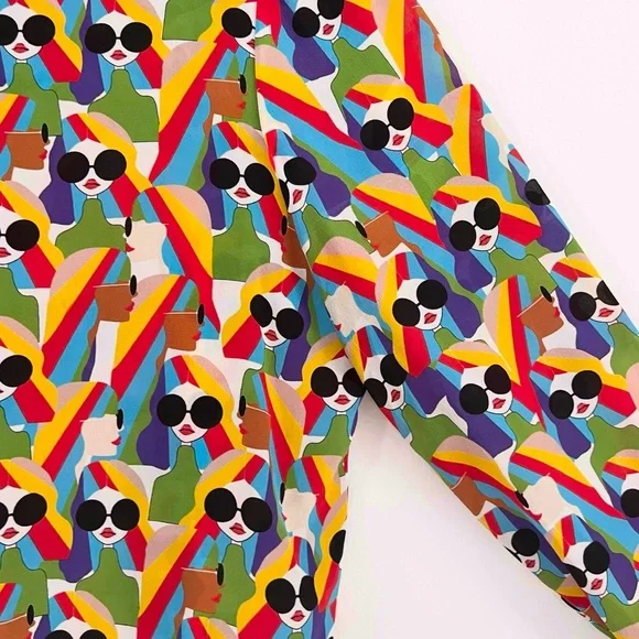 Alice & Olivia WILLA PLACKET TOP Button Down Silk Shirt Mod Stace - MEDIUM - Picture 8 of 12